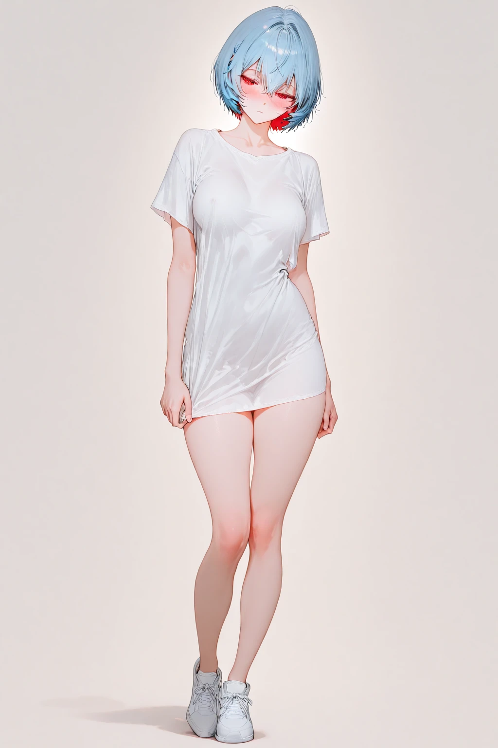IncrsPajChal, 1girl, multiple views, shirt, white shirt, purah, red glasses, hair ornament, hair stick, red headband, full body,