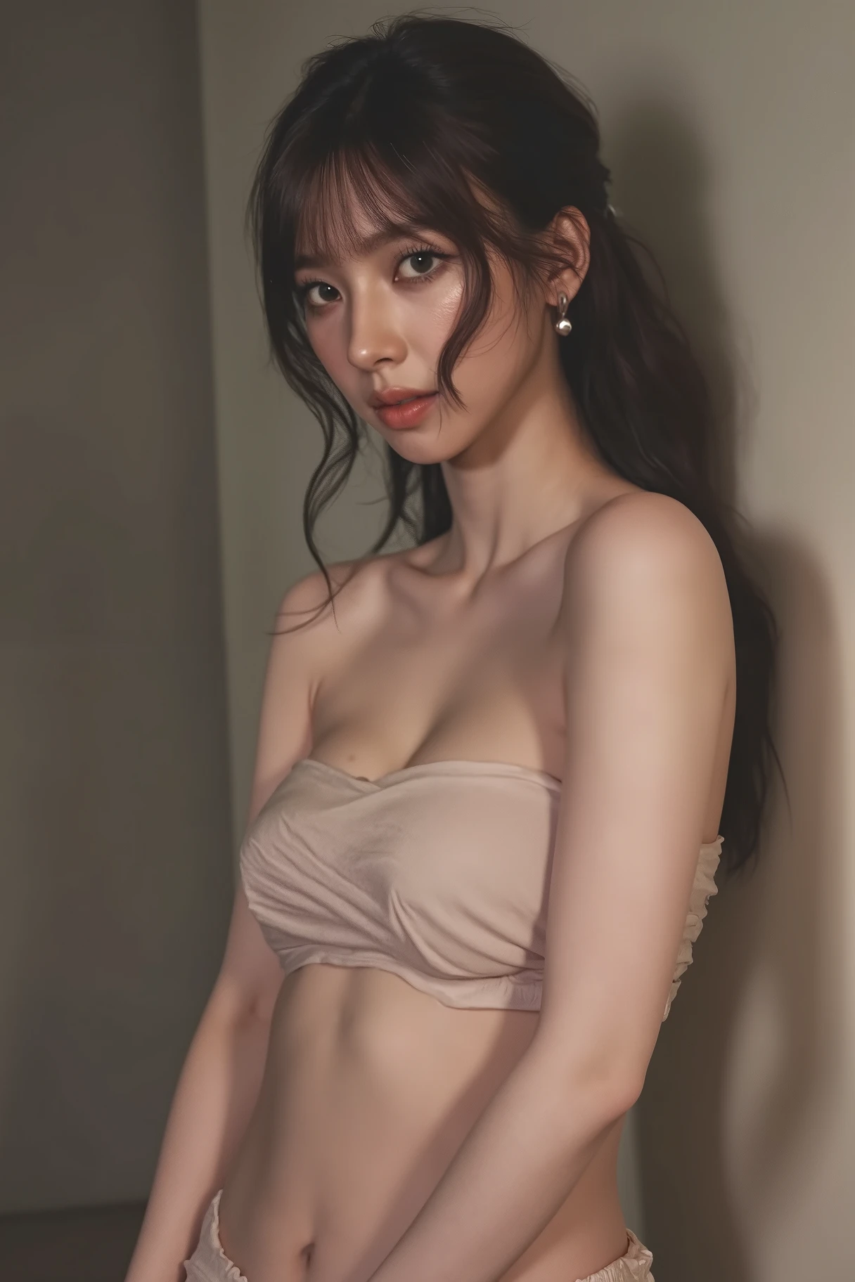 ((highest quality, 8K, Raw photo, masterpiece :1.3)), (realistic、Photoreal:1.37)、Super detailed、ultra high resolution, (professional lighting), alone, 1 female, alone, (30 years old), Japanese, Beautiful and dense face, shining eyes, brown eyes, (Thin：Weight 1.0) , Fine and beautiful skin, skin texture, , hairstyle: medium straight brown hair, girl,alone,Highly detailed beautiful face and eyes,looking at the viewer, (White Clock Top Shirt, Black microskirt, white lace underwear) ,(??????? chamber, prison:1.5), bondage, bed,bondage, bound,(outstretched arm:1.3), bound arms, bound legs, bound wrists, breast bondage, (spread your legs,bound thighs:1.5), (liar, behind:1.5),cowboy shot, (anger:0.9),(frown:1.4), (embarrassing,blush:1.3)