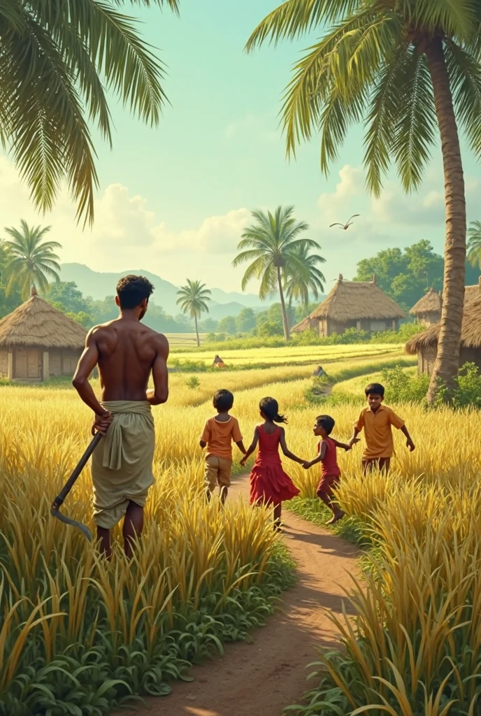 Here’s a prompt you can use for generating a cartoon image that depicts a poor lifestyle:
"A 2D cartoon scene in a small, run-down village. The houses are made of mud with thatched roofs, some showing signs of wear and tear. The ground is dry and cracked, with a few sparse plants struggling to survive. In the foreground, a family of four is depicted; the father is wearing a simple, worn-out dhoti and shirt, the mother is in a faded saree, and their children are dressed in old, patched-up clothes. They are sitting on the ground outside their modest home, sharing a simple meal. The expressions on their faces reflect resilience despite their hardships. The surrounding environment includes a dusty path leading away from the village, with a few farm animals nearby. The overall atmosphere is one of struggle but also of family unity and strength in the face of poverty."
This prompt should help in creating an image that effectively represents a cartoon-style depiction of a poor lifestyle.