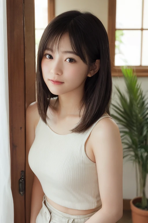 masterpiece, best quality, 8K, disorganized person, (Upper body:1.4), white shirt, beautiful girl, pretty face, looking at the viewer, smile, super realistic, high resolution, picture, sharp focus, HDR, face light, dynamic lighting, movie lighting, professional shadow, simple background, best details, very detailed, Super detailed, fine details, real skin, delicate features, detailed face and eyes, sharp pupils、realistic student