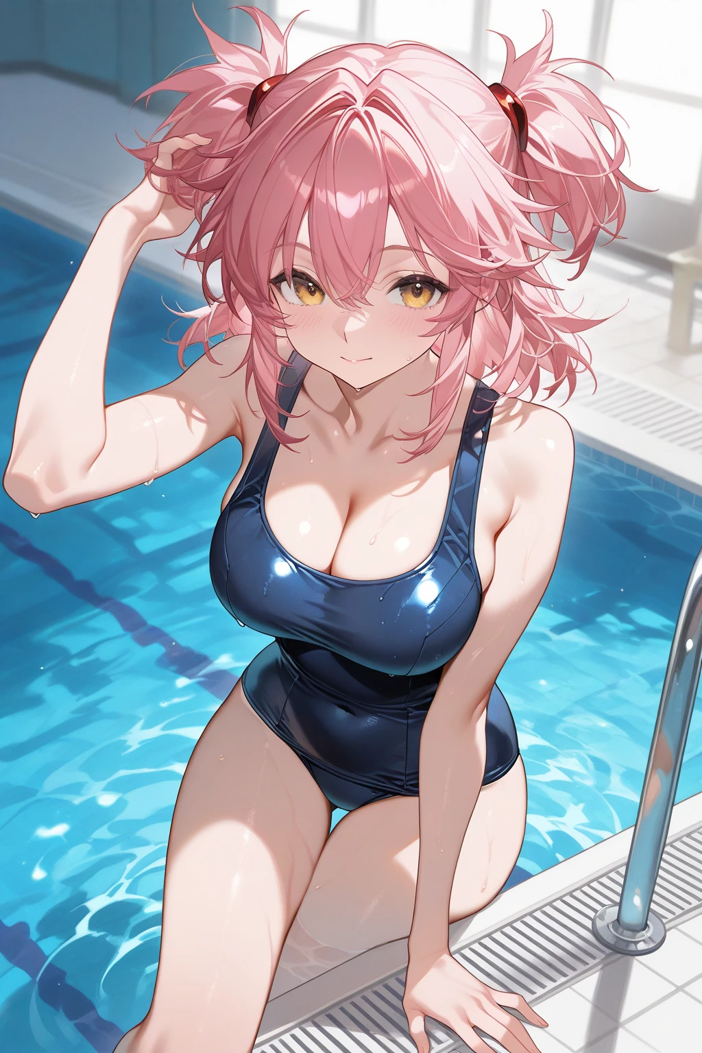 BREAK Perfect Anatomy、Highest quality、(cute:1.1)、(cute)、(High resolution:1.2)、Unbelievably absurd:1.3、Incredible illustrations、(cuteイラスト:1.2)、nsfw,(Beautiful background、Late Night、Night Pool、Planting)、1gial(Pink hair、strong wavy hair、ponytail、low length(145cm))(、)( Sex preparation:1.2、Face-to-face sitting position),Appealing pussy、pussy juice:1.2,Preparing ,open vagina、vagina、How(anal,Sex),1boy,penis ,(Slingshot swimwear)(View from the front)