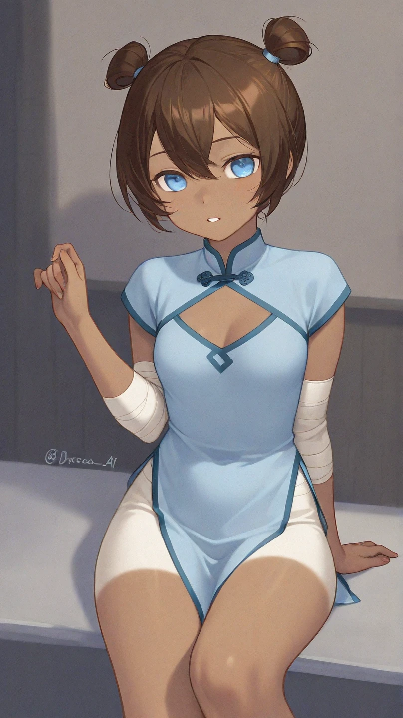 Beautiful girl Chun-Li in long-sleeved Chinese clothing(1 person) Exposing the nipples