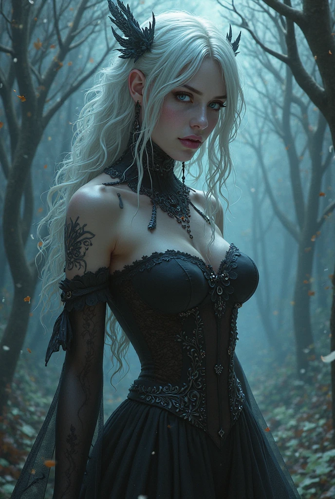 A beautiful and an unique Dark elf girl  with beautiful long blond hair with beautiful perfect size Breast with a perfect shaped sexy looking body.