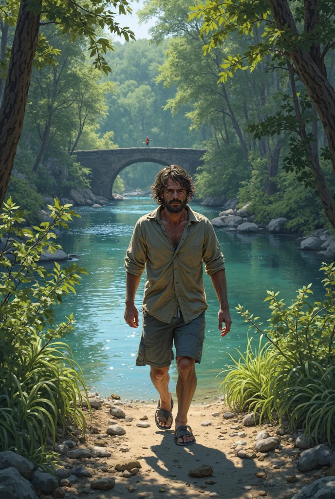 fullbody, in 1800´s rococo +caravaggio+ john william_waterhouse, ultradetailed art style,
oil painting, fullbody, perfect compositicion, simetryc lay out, perfect anatoy, wearing small litle shorts, dramatic, natural lighting, a young gorgeous, handsome, tall, perfect feet, detailed realistic muscles, simetryc body, sitting on one sad, little dark, death trees, black clouds, side of the river watching the other side full of light frutall trees, flowers, horses, dogs, golden columns, train sunshine, the image evocks accion and fear