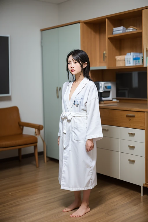 best qualitc，Masterpiece、，resoulution ultra-Highresolution，RAW photos，（lifelike：1.4），A woman with rimless glasses，Doctor white coat，（narrow waists：1.2），long long hair，in hospital，bokeh，beautiful lights