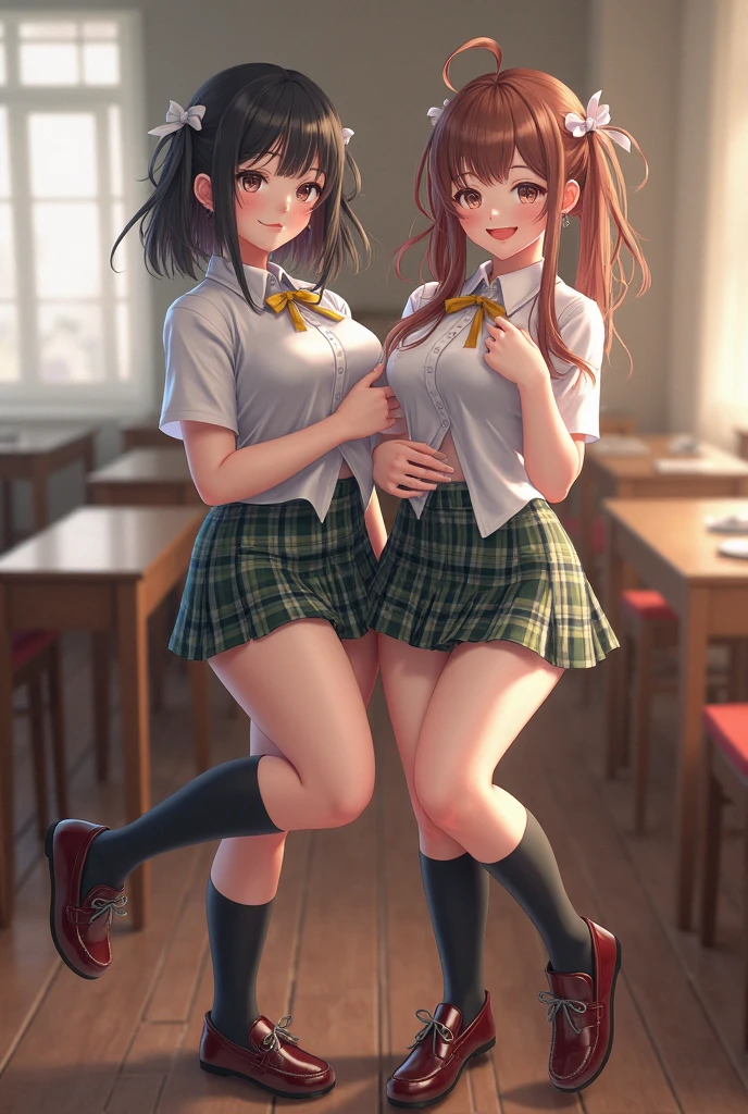 Ultra realistic 7 years old, three girls, obra maestra, mejor calidad, alta calidad, defined, detailed, HD, (piel morena), ojos definidos, ojos cafes intensos, long eyelashes, small mouth, sonrisa, :D, very long hair, pelo liso, pelo oscuro, cuerpo reducido, bosom barely contained, big breasts, sexy, posando foto, estudio, mini skirt rosa, sin sostenes, no bra, excitada, pezones erectos, libros, sentada, leyendo, nice view, full body, nice body, pink, camisa blanca, camisa ajustada, abierto, mojada, sudada, caliente, tight, sonrojada, nice legs, no socks, sin flequillo, peinada hacia atras, teacher big breasts, pose lasciva, girl changing clothes, petites, no skirts, horny, one prettiest, one de espaldas, mostrar culo