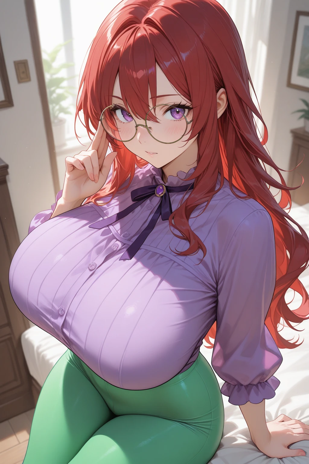 (masterpiece)、(Best image quality)、(Very detailed)、(Very detailed)、4K、(8k)、Best image quality、(beautiful), 1 Girl,Super Breasts、Thick thighs,Noise Reduction、Emphasis on the crotch、Breast Augmentation,(Black Pantyhose:1.2),(pubic hair:1.3),Sweating,(school uniform:1.2),A disdainful look,(Leg spread:1.2),Red glasses,Orange Hair Color,Crouching,green check skirt,Black jacket,White shirt