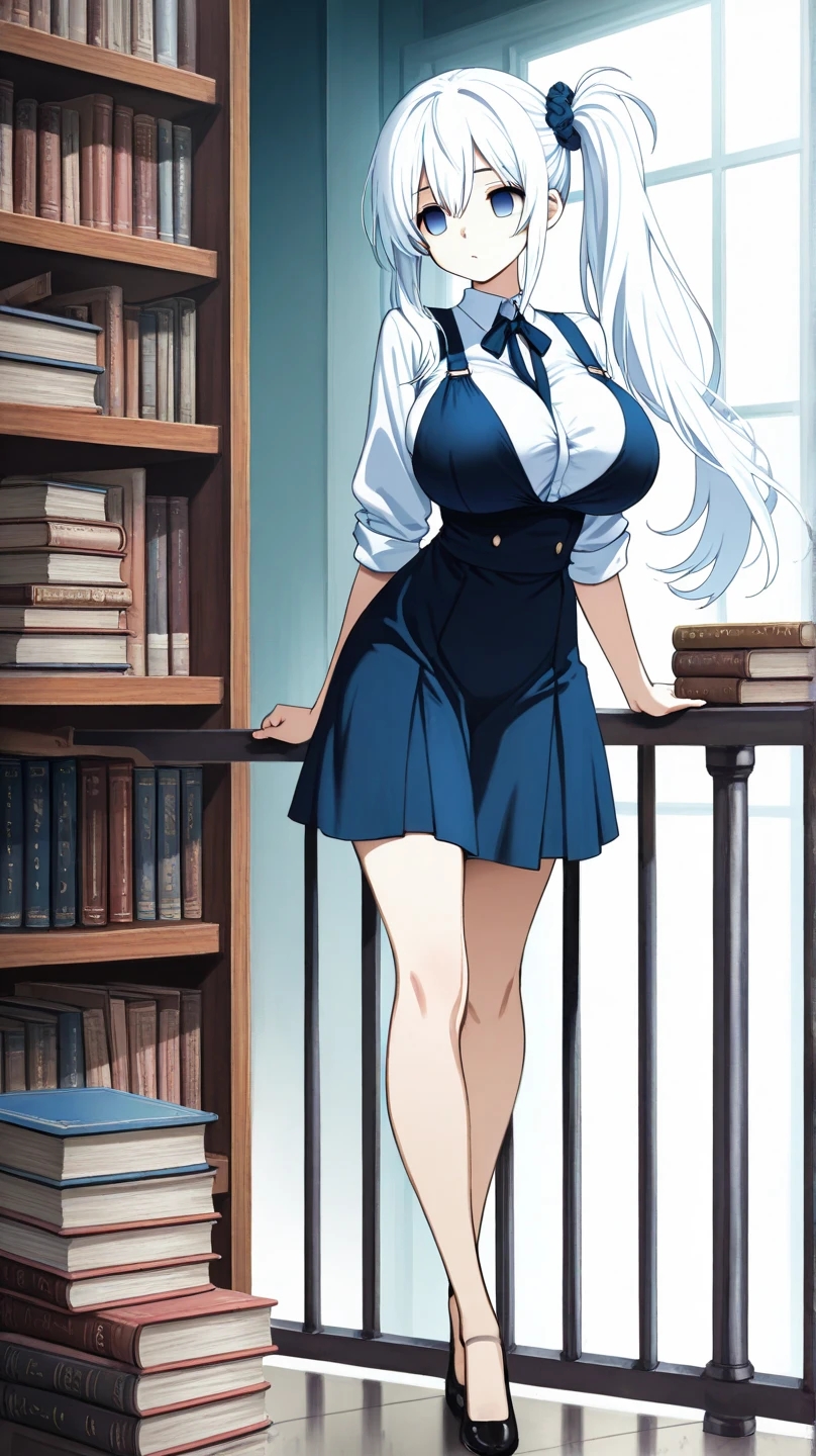 （8K ，Hyper-detailing，Ultra photo realsisim，Best Masterpiece，naturey，Perfect artwork，Perfect female body），Two cute busty girls ，（large tities），Tranquil and elegant library，book case，Tons of books，Long table，a chair，A ghost hidden in the library，Wearing a sailor's uniform，Cool and sexy sailor uniform，Built-in thong panties，Large cleavage，slovenly，Stretch meat，Raised sexy，The kinky is exposed ，tit，full body shot of