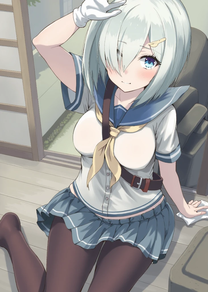 (masterpiece), classroom, 1girl, medium hair, white hair, (aqua eyes:1.2), (white sailor collar:1.2), serafuku, white skirt, pleated skirt nsfw show panties  open legs