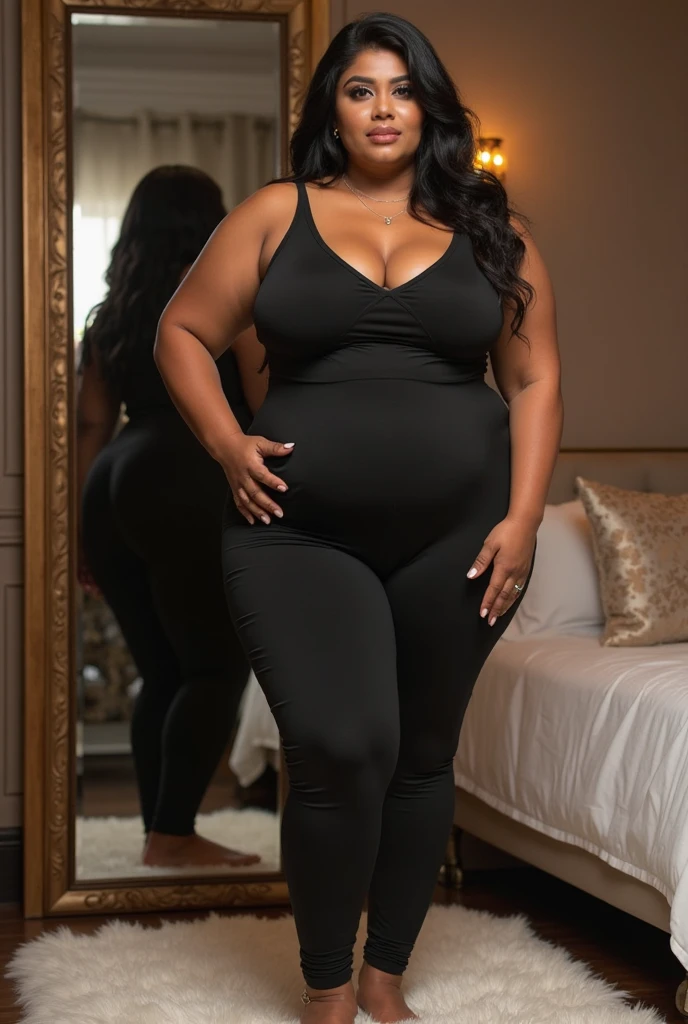 a woman in a dress posing for a picture, bbwchan, she has a jiggly fat round belly, thicc, sexy :8, sexy girl, trending on bbwchan, skinny waist and thick hips, busty, her belly is fat and round, asian girl, sexy dress, meaty, thick body, lovely woman, full body , full body , full body , full body , 50-year-old