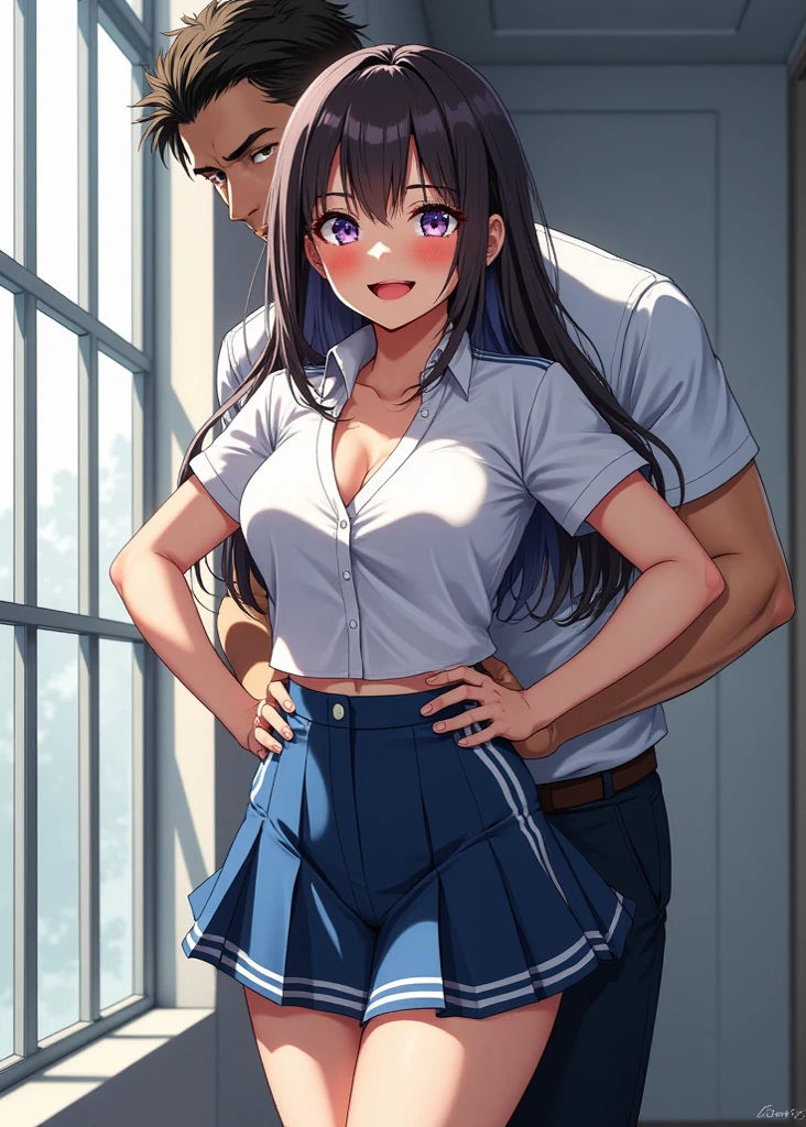 shirase sakuya,Denim shorts,Black knee-high socks,Black thigh-high socks,White shirt with rolled up sleeves,penis,Slender and sexy woman,Black Hair,ponytail,Fat naked man(Grinning face),recording,Place your hands behind your back,Are standing,Sweat,Thigh job,A lot of semen,Painful face,Thigh job,Cum on thighs,A lot of semen,