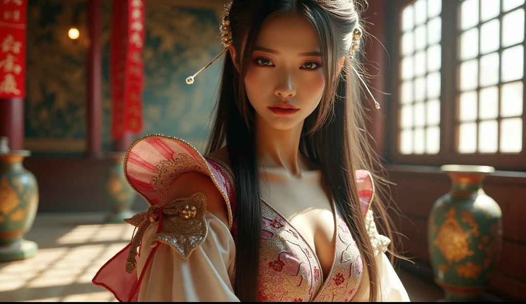 ulzang-6500-v1.1,(RAW photo:1.2), (Photorealistic:1.4),Beautiful Meticulous Girl, Asia face，very detailed eyes and faces, Beautiful detailed eyes, hugefilesize, ultra - detailed, A high resolution, The is very detailed，best qualtiy，tmasterpiece，illustratio，The is very detailed，CG，unified，8k 壁纸，Amazing Cleavage，finely detailled，tmasterpiece，conservativelydressed，best qualtiy，The is very detailed的 CG unified 8k 壁纸，light in face，cinmatic lighting, 25 age old，ChineseGirl，Chinese Hanfu，Ming dynasty，Big red wedding dress，On the head is a phoenix-shaped crown，((Girls in such clothes)),(((Girl in dynamic pose)))，(Stand facing forward)，(full bodyesbian) --auto