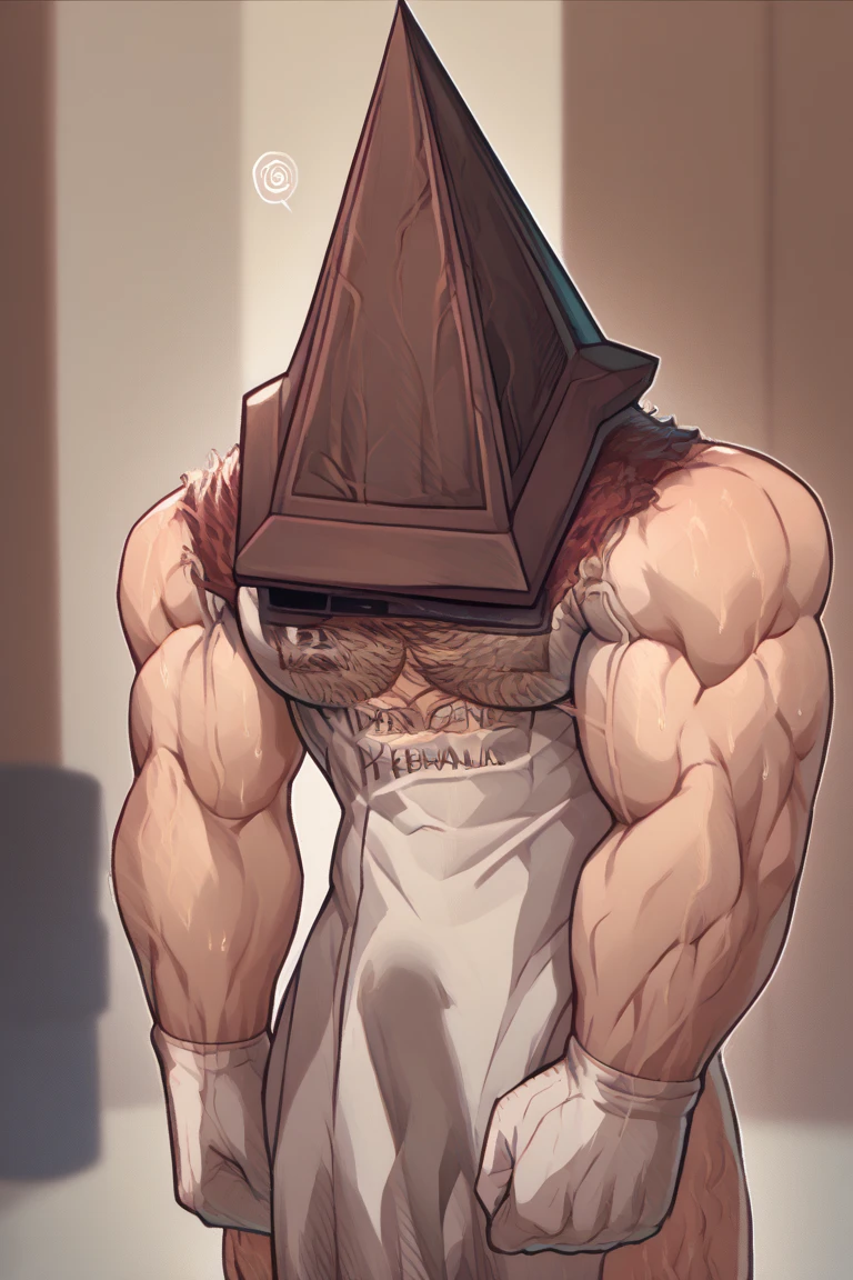 Covering Full body fluffy one piece swimsuit sweater catwalk male muscular model pyramid head , future fashion , heels