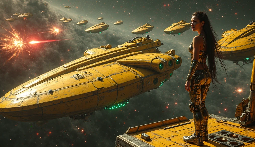 there is a woman standing in front of a futuristic spaceship, glenn barr, 8 k matte painting, very very very hr giger, looks like christina ricci, jean giraud 8 k, trending on artforum, esteban maroto, epic diptych, super symmetry, barbarella --auto --s2