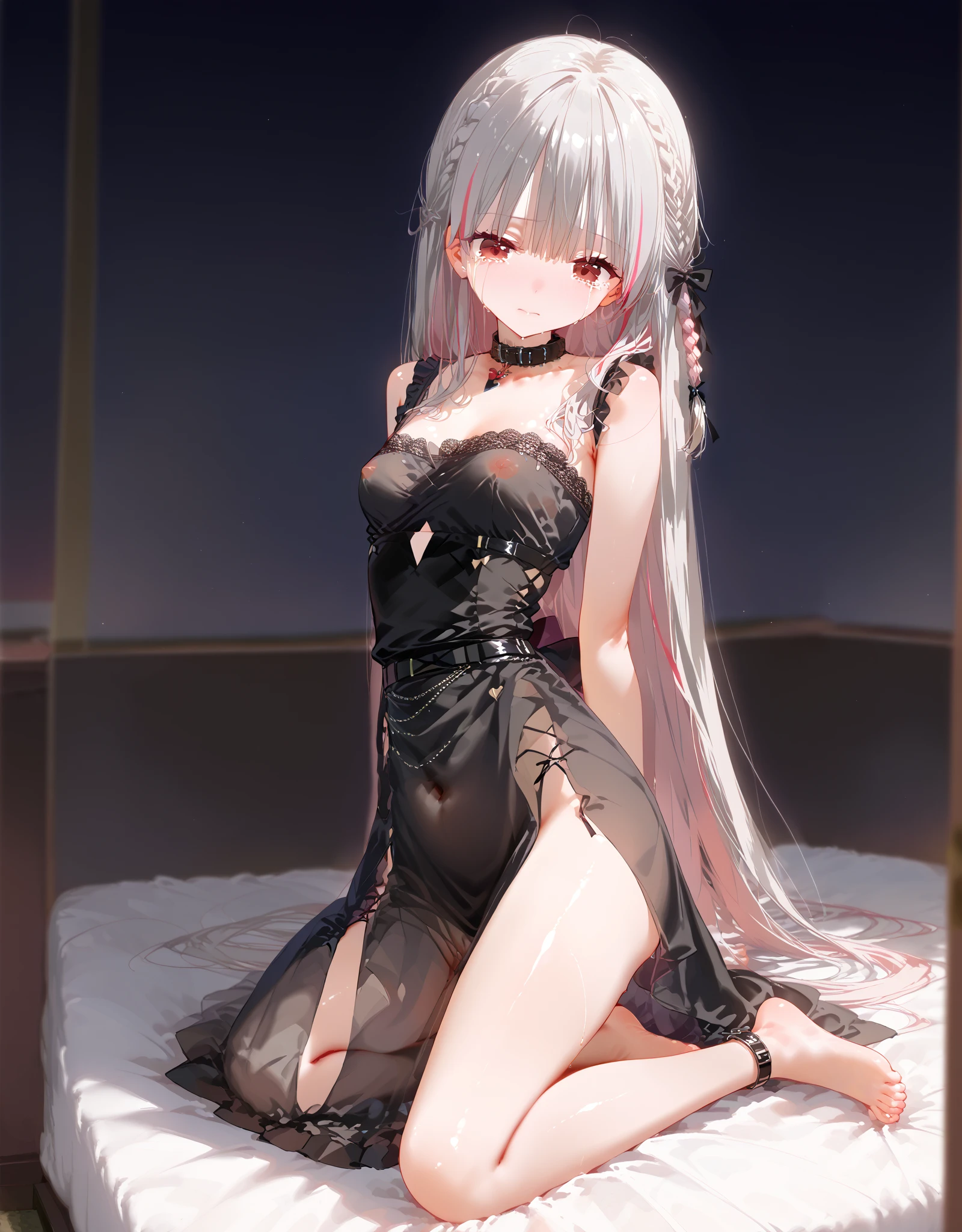Silver Hair、older sister、beautiful girl、sexy、cum in mouth{Highest quality}{{Masterpiece}}、Completely naked