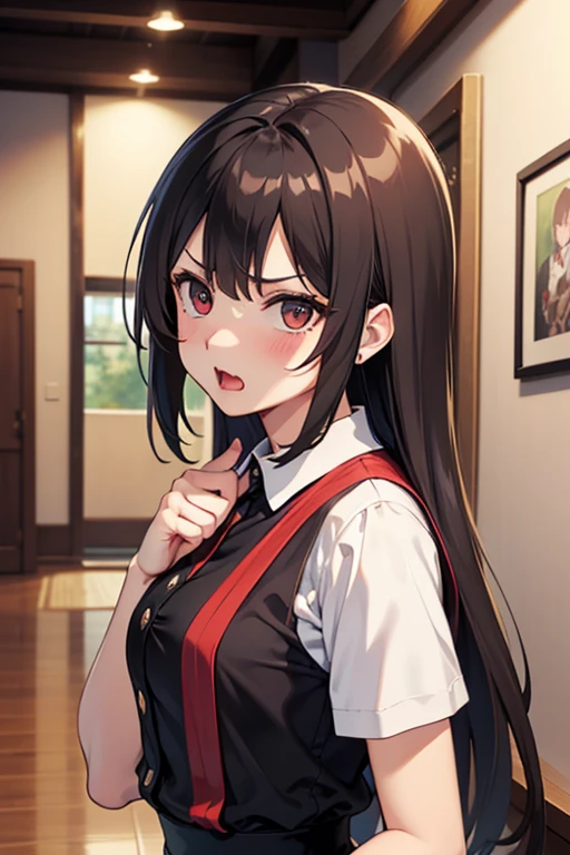 mastute piece,Best Quality,insanely detailed,8k cg,nsfw,
(shoot upper body:1.3),
(1girls:1.3),standing,looking at viewr,body in front,(arms behind back:1.4),(butler costume:1.4),Deacon's uniform:1.4,(bare breasts:1.2),BREAK,
blush,shy,(ecstasy face),(trembling:1.2),BREAK,(light black hair:1.2),
BREAK,
perfect breasts,perfect teats,(open mouth:0.9),(large breasts:1.2),
(bedroom),