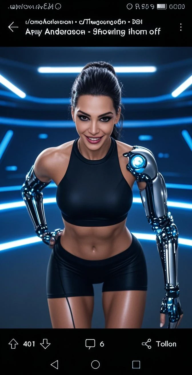 Full face portrait photo of a 23-year-old European girl, RAW, beautiful woman, half-open strawberry lips, dimples, wistful look, (extra long wavy brown hair), ((detailed face)), ((detailed facial features)), (finely detailed skin), pale skin, (in a deep neckline highly detailed sexy futuristic cyberpunk dress made of circuit boards, the megacity cyberpunk environment, neon lights, skyscrapers), (shirtless), ((in the gym)), soft natural light, wet skin, cyberpunk megacity environment, (cool colors), damp, reflections, (masterpiece) (perfect aspect ratio), (realistic photo), (best quality), (detailed) photographed on a Canon EOS R5, 50mm lens, F/2.8, HDR, (8k) (wallpaper) (cinematic lighting) (dramatic lighting) (sharp focus) (intricate), RAW photo, RAW photo, gigachad photo, posing for camera, black jeans, arms behind, 8k uhd, dslr, high quality, film grain, Fujifilm XT3, extremely detailed, photorealistic, realistic, incredibly absurd, highly detailed, sharp focus, (Professional Studio Lighting), (Professional Color Grading), Edge Lighting, Dramatic lighting, Cinematic lighting, Lumen reflections, Soft natural lighting, Soft color, Photon mapping, Radiosity, (Beautiful eyes), (Detailed eyes), (Detailed face), symmetrical eyes, sharp eyes, cold face, full body), beautiful and sexy woman, thin waist, (strong body and fitness), (((HIGH LEVEL OF DETAIL))), (((look at the viewer))), (((????? on breasts))), ((wet, oil-lubricated))), ((athletic body)), ((sweaty)).