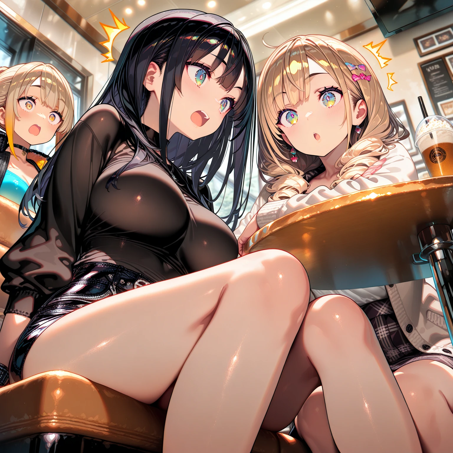 (5 Cute Girls:1.5)、Gal girl、(big cleavage、tight clothes、(full shot, /red eyeliner/、/fluorescent pink glossy lipstick/)、long shot, Beautiful depiction、knowledgeable person、detailed background、earrings、clavicle、(((big breasts)))、((long full shot:1.8))、One Girl, slim, (kind, Goddess-like eyes) 、(happiness: 1.2), (Lip gloss, Long eyelashes, Gloss Face, (gyaru:1.3, gyaru makeup、hostess:1.3, nightclub:1.5, nightclub girl:1.3, lounge girl:1.2), ((Big Breasts)), split long Velvet dress、Sequins、Red big sofa、Head to knee diagram、A soft smile、Open your mouth a little、Drink alcohol too、Drunk
