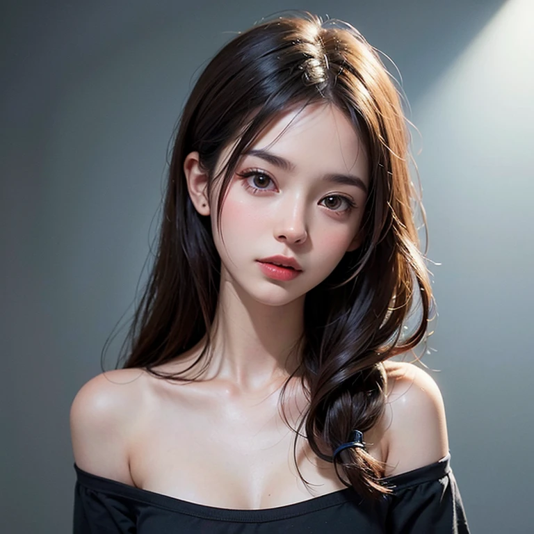 1girl, (looking at viewer:1.2), detail face, (a girl standing, rending on cgsociety, black shadows, streaming, new york backdrop), romanticism, atmospheric, (RAW photo, best quality), (realistic, photo-realistic:1.3), masterpiece, an extremely delicate and beautiful, extremely detailed, D cup