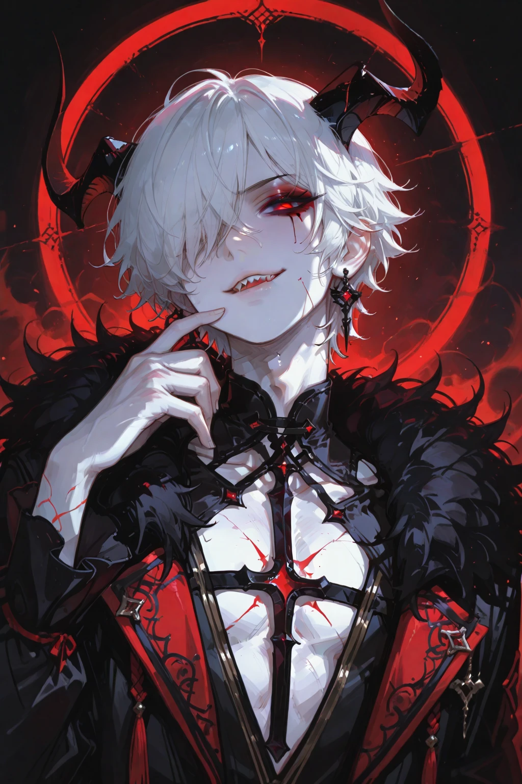 Create an image of Ryomen Sukuna from the Jujutsu Kaisen anime series as a phone wallpaper. The artwork should capture Sukuna in his most iconic and menacing form, showcasing his distinctive features such as his multiple eyes, tattoos, and his confident, sinister expression. The background should complement Sukuna's character, using dark and ominous tones to enhance the overall atmosphere. Ensure the design is optimized for a phone screen, with a resolution that fits modern smartphones and provides a visually striking and high-quality wallpaper.