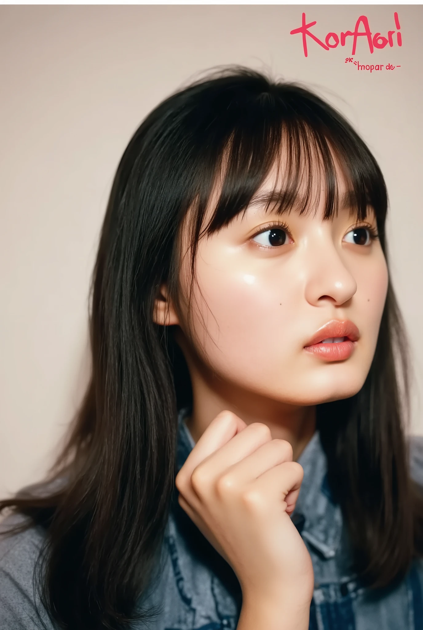 32K, Highest quality, masterpiece, Realistic, Very detailed, photograph, High resolution, 行photograph, High resolution, Confused, Smoother light, Official Art, Written boundary depth, Bright light, close, thin, Detailed face, anger, Beautiful details in the eyes, 19 years old Korean, cute, Highest quality real texture skin, T-Shirts,