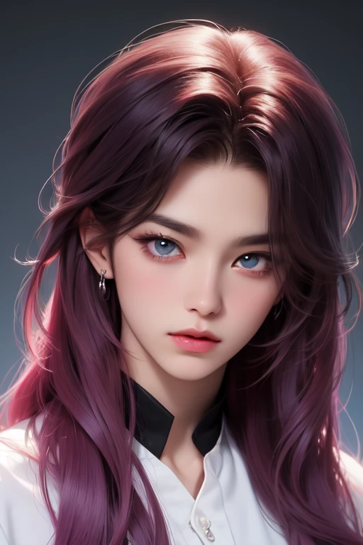 Woman with long red hair, blue eyes, purple suit turns her back on condo at night