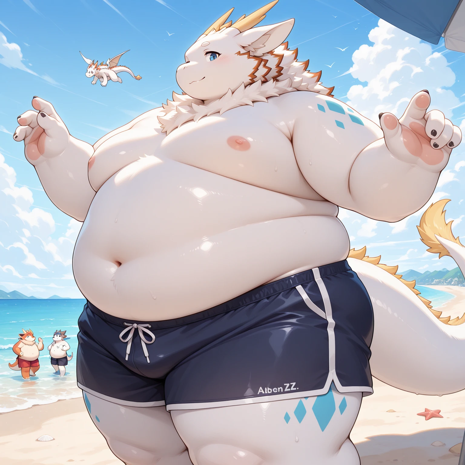 hi res,(((shark, finless shark))), (((not furry))), anthro, ((((((hair(head))))))), aqua blue eyes, ((((((( rokushaku fundoshi, ))))))), (((( female, anthro, female, slightly chubby)))), female, anthro, female, slim, Skinny, tail, adults, mature, (((SFW))), ((((((((solo)))))))), (((((((((((((female))))))))))))), ((((((kneeling)))))), arms behind back, outside, plant, light blue body, sea, tree, (water), detailed background,by milkytiger1145,by takemoto arashi,by null-ghost, cold atmosphere, open smile, soft blue blush, single fin, ((((((((wearing white tshirts, clop tshirts)))))))), ((((((juicy thighs, muscular thighs, thick thighs, thick calves, wide hips, wide pelvis, curvy figure, volu\ptu\ous figure, both feet are close together., \hourglass \figure,, female body)))))), front view