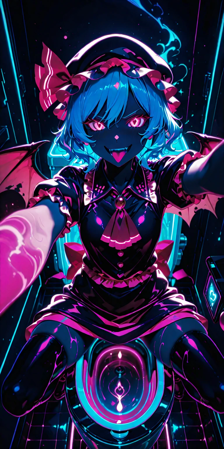 ((masterpiece, best quality)), 1girl, (mature woman:1.4), 130mm f1.4 lens, 1girl, solo, pointed ears, heart-shaped pupils, microdress, top, demon girl, medium breasts, demon wings, saturated, multicolored, multicolored hair, silver hair, blue hair, multicolored eyes