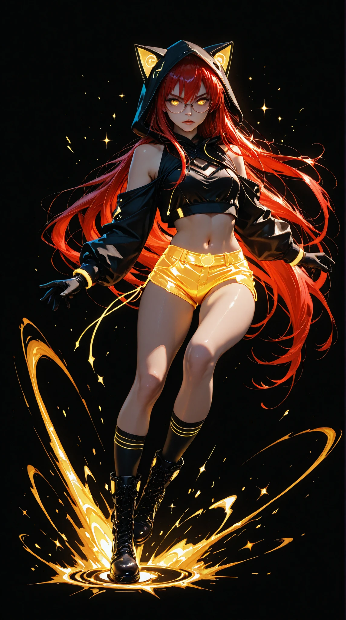 girl in a short skirt in knee-length stockings, red-yellow hair,Twin Tail, full height, 3D wallpaper.