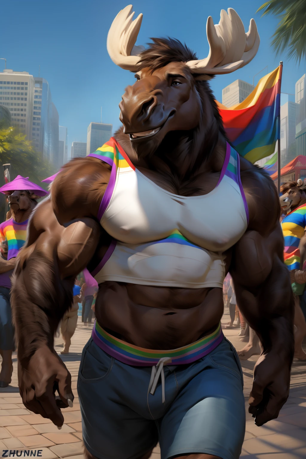 solo, anthro (horse), male, (overweight:1.3), adult, photorealistic, hyperrealistic, ultradetailed, natural pose, standing, by personalami, by honovy, by thebigslick, by taran fiddler, by pixelsketcher, correct hands, bulge, nips, white underwear, white briefs, standing, blue wall background, ((bojack horseman)), hairy