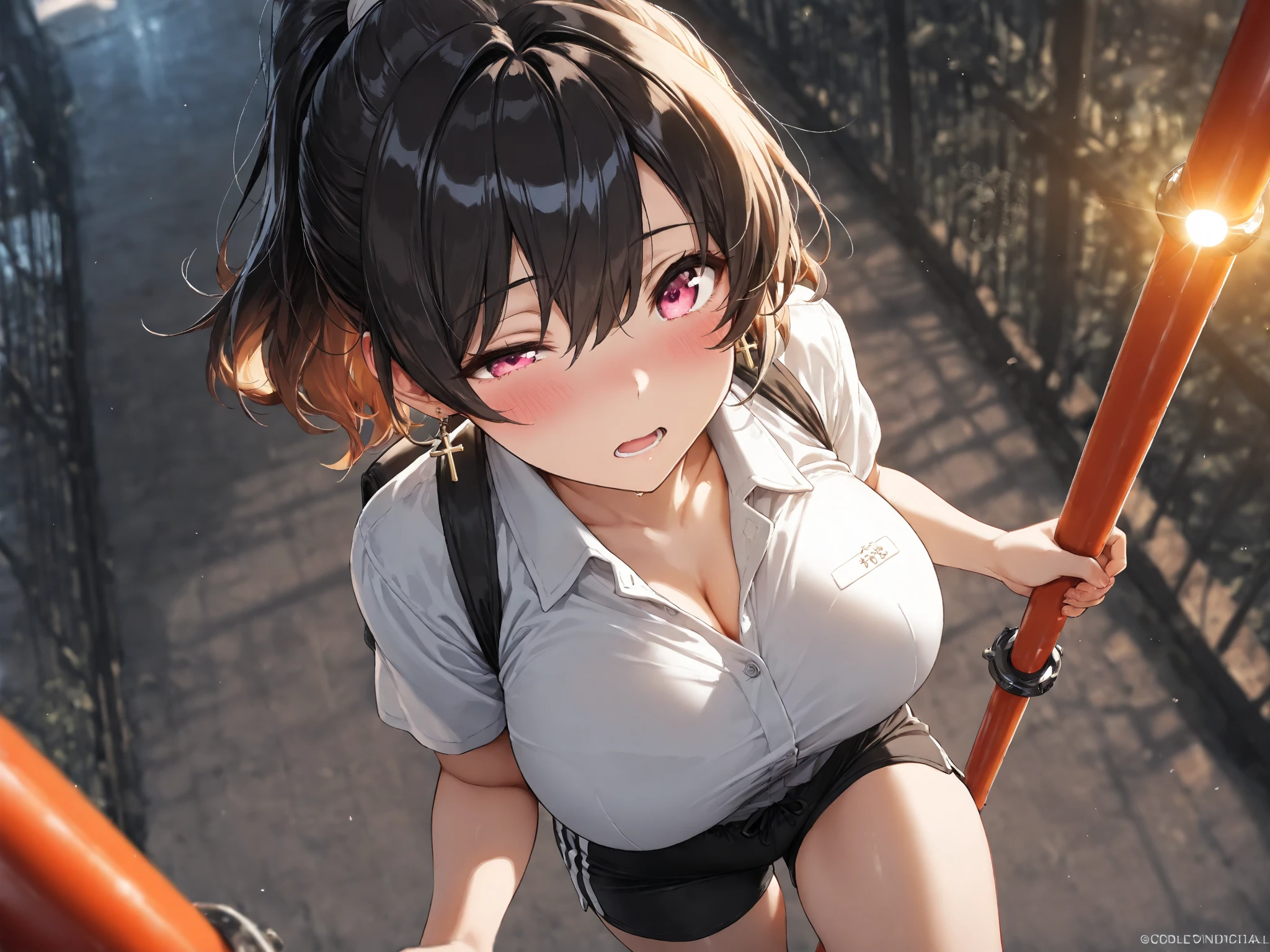 (masterpiece), best quality, expressive eyes, perfect face,nsfw:1.2,full body,embarrassed,breathless:1.4,humid:1.5,full-face blush:1.3,open mouth,anguish,crucifixion:1.5,Being held by an X-Row Restraint Table in the center:1.4,wide shot:1.2,see-through:1.1,open stance,from above,golden hour:1.5,wet:1.2