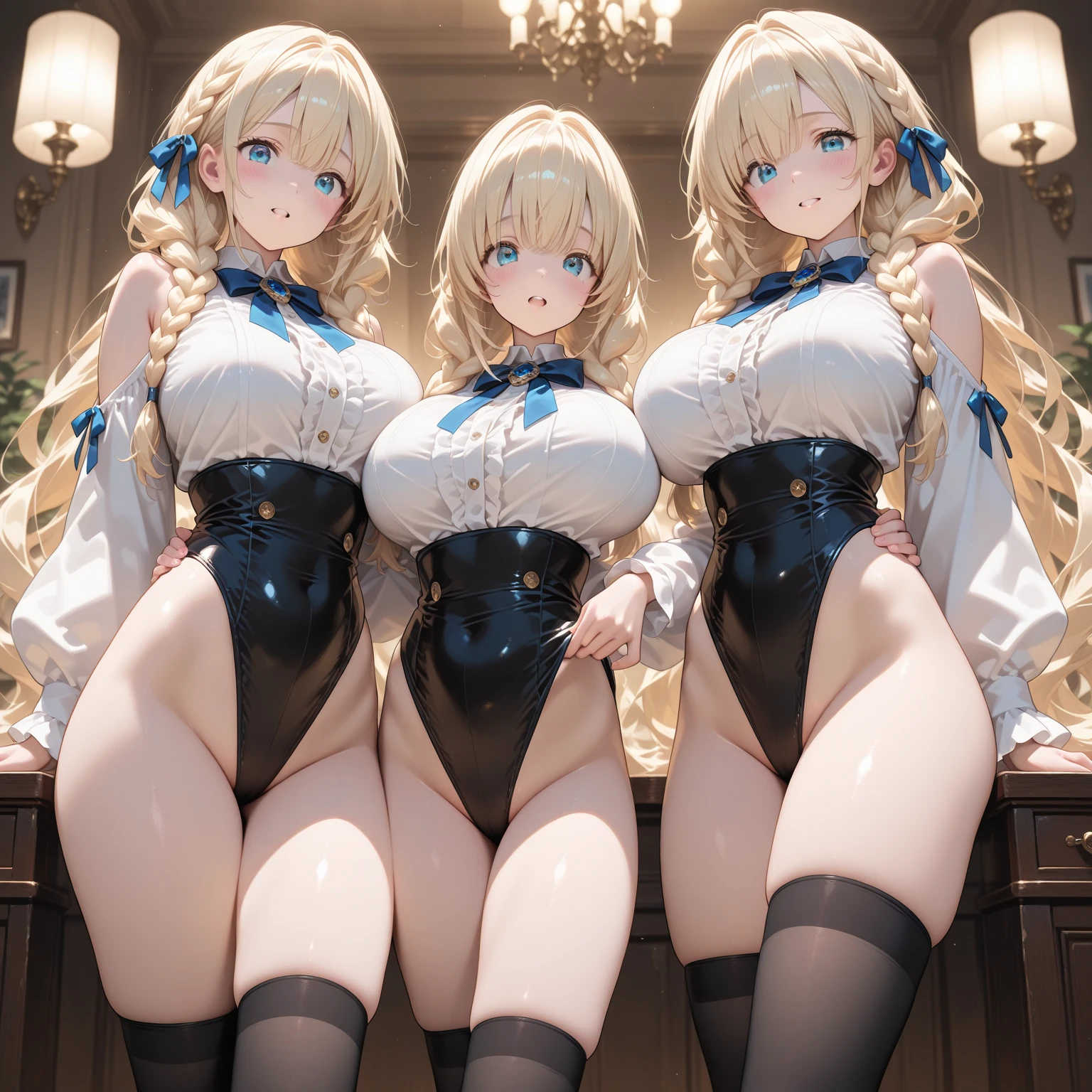 (cute eyes:1.2), (sparkling eyes:1.2), highest quality,wonderful,finely,extremely detailed CG Unity 8K wallpaper, (Stand in line:1.2), (3 girls, clothed), (leotard :1.1), (midium breasts), (open mouth:1.1), (long tongue:1.1), (mouth drool:1.1), (black stockings:1.1),(Thighs:1.1),(Waistline:1.1)