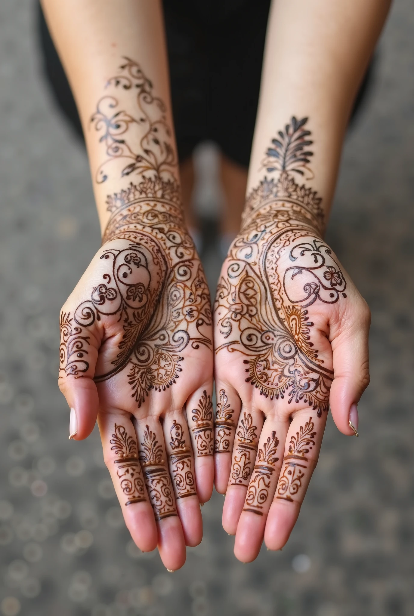Mehandi design on hand from elbow but in designs generate a social message 
