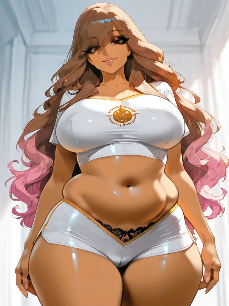 An extremely beautiful stunning woman with a perfect busty body, gold blonde long silky hair, big blue eyes, extremely super bright snow white fair stunning flawless glowing lush shiny flawless white skin, a perfect tight hourglass figure, and a skinny waist, sexy thick smooth luscious legs and thighs, extremely cute smile on the face, bright pink blushes on cheeks, wearing a short sexy tight revealing white bikini with threads, yellow heels, gold necklace on the neck, gold anklets on feet, gold chain on the waist, standing straight, holding a red roses bouquet, beach in the background, show full body from head to feet.
