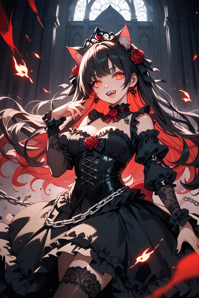 (devil princess style) (beautiful detailed Devil's Wings own back) (solo straight black hair long hair devil princess girl, beauty angry:1.3 eyes, make-up, Red lips, Captivating smile, big tits), (detailed cute devil dress), (hand holding a Flame Whip), break, (in the battle field), BREAK, perfect anatomy, masterpiece, best quality, 16k, beautiful detailed darkness, daydreaming expression.