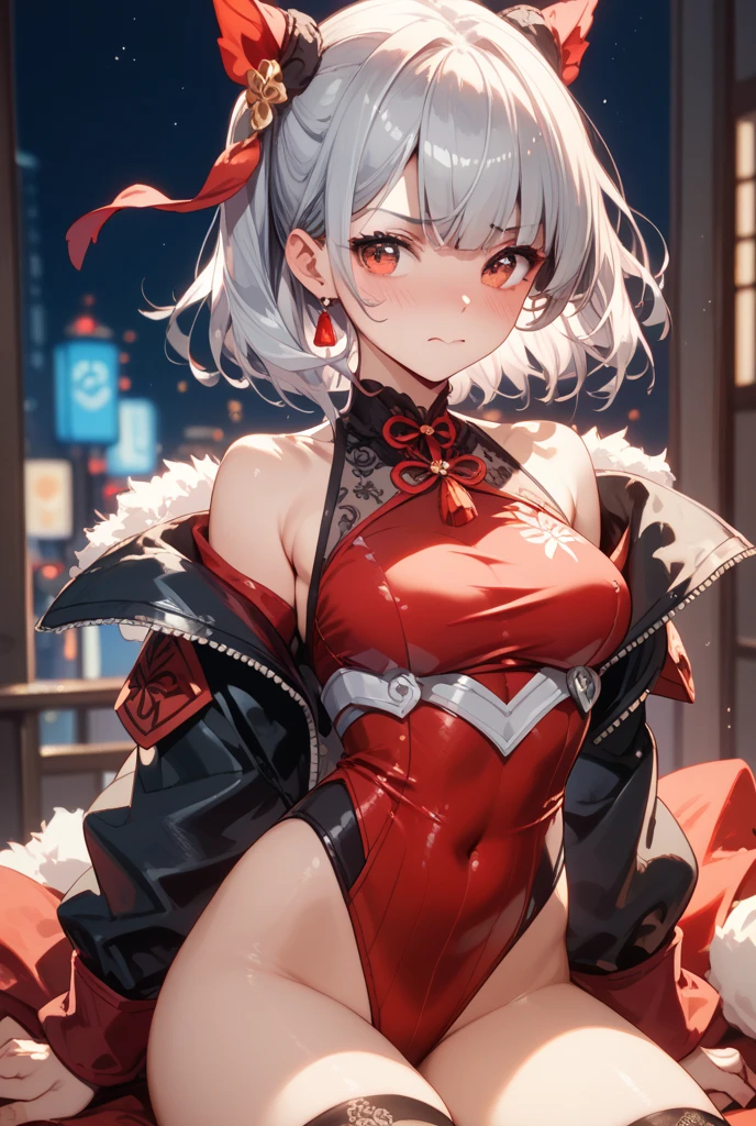 (Super detailed、Ultra-high resolution、8K masterpiece、Vibrant colors)、((Flat Color))、Back alley at night、cyber punk、Colorful street lights、BDSM、Bondage、Masochist heroine、Big Breasts、
(Bondageファッション、Knee-high bootini skirt、Knee-high stockings、garter belt)、Angle from below、（Stoic、despise）、(Random Sexy Poses)、(Soryu Asuka Langley)、Plump nipples、
 (short hair、Vermilion, gold and silver hair、hair ornaments、Brown Skin、Red lipstick、Earrings)、Beautiful hip line、(cameltoe)