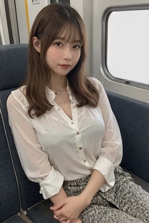 The Japanese girl, at the age of eighteen, sat gracefully on the train seat, her short blonde hair framed her pretty face with bangs parted to the side. Her brown eyes sparkled with life as she looked out of the window, her perfect figure accentuated by the transparency