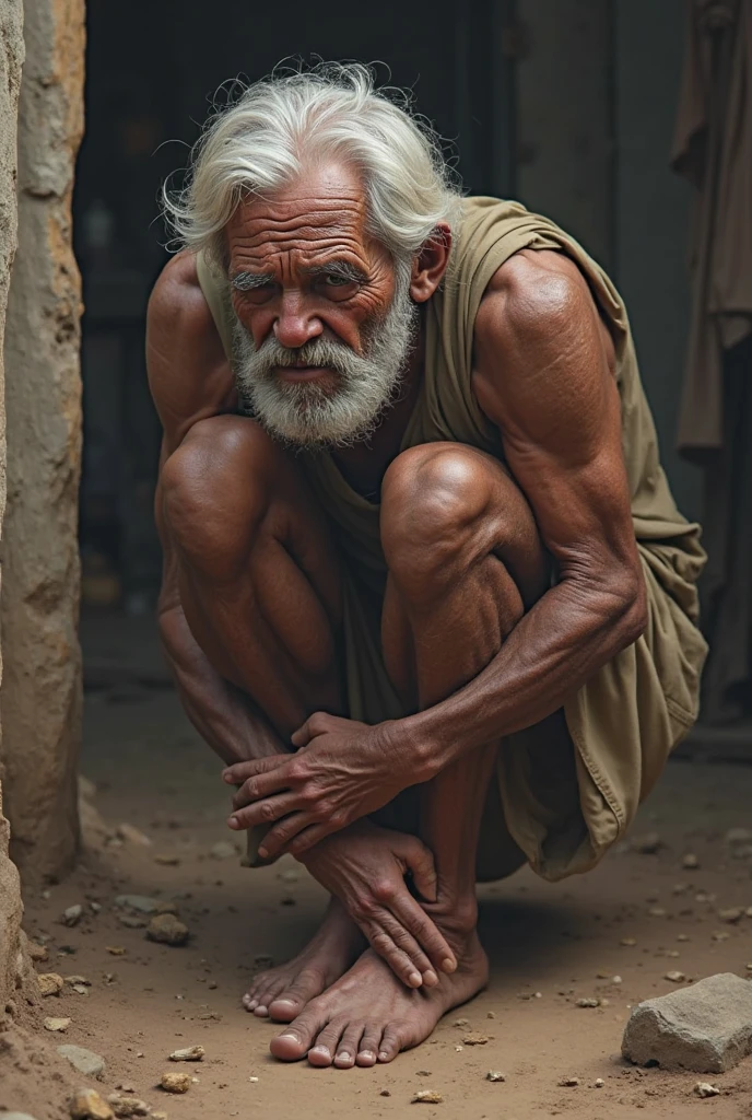 elderly Brazilian man on the back with a spoon in his hand massaging his spine