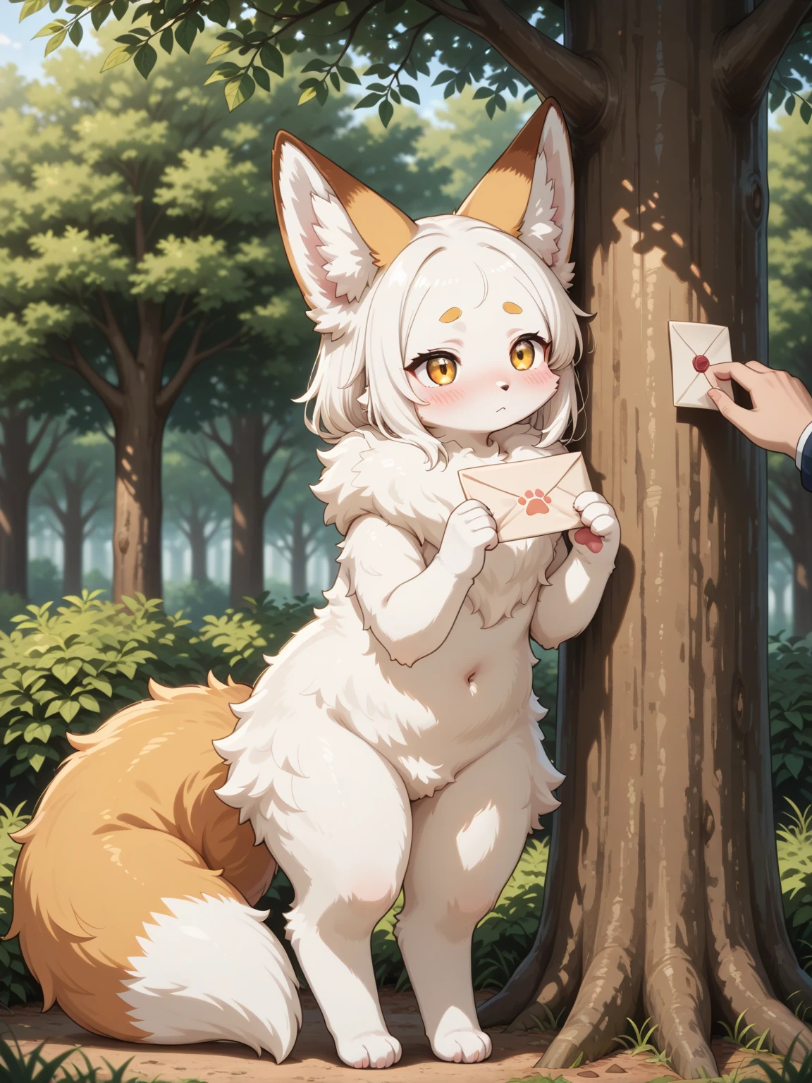 vaginal penis,spread legs,hold own thighs,pussy,naked,cum on tits,Deer girl furry black fluffy long hair　deer ears　red ribbon in hair　deer tail　nipple　　Hairy skin　cute　beautiful　best image quality　highest quality　very delicate　mysterious　in the forest, juice,cum on body