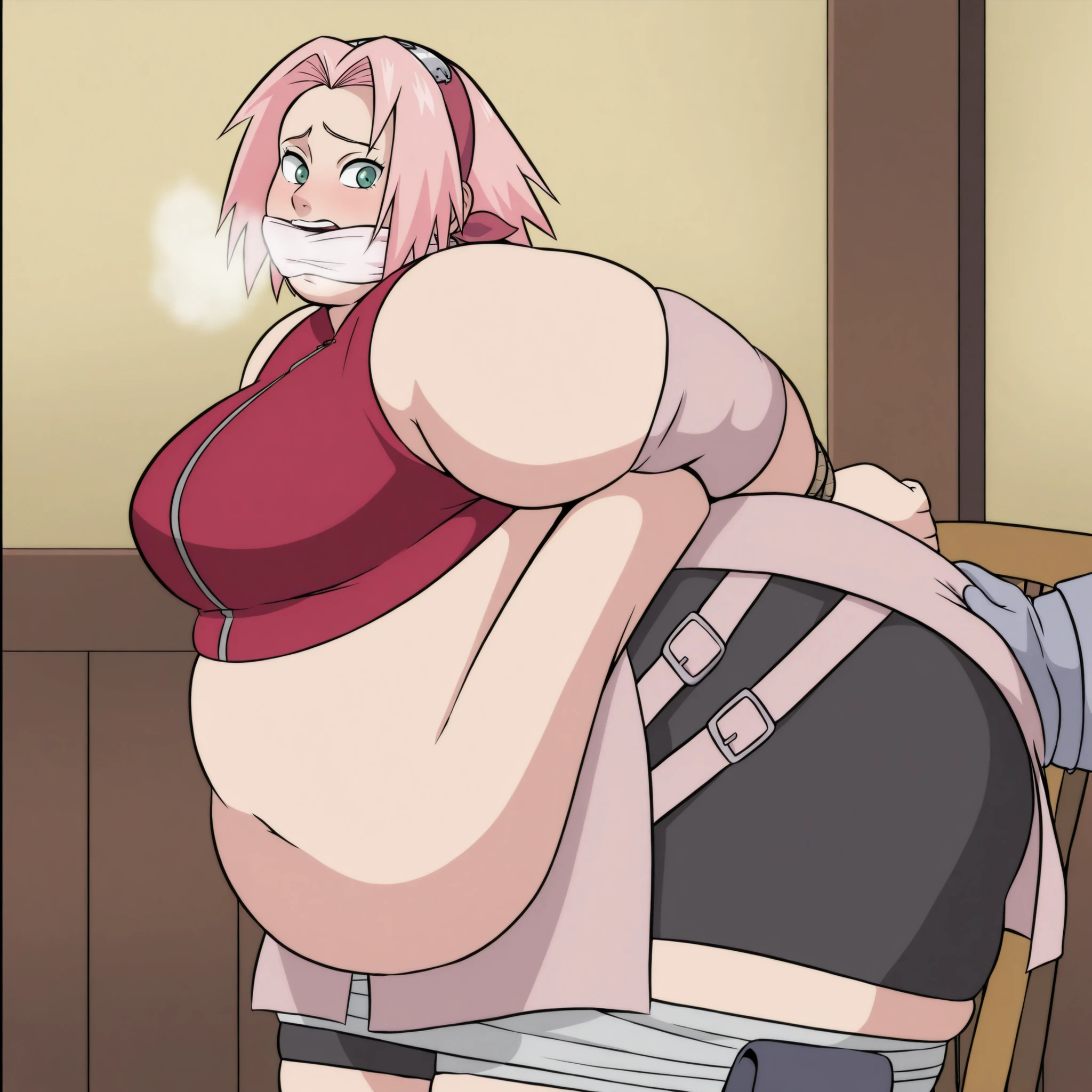 Kanroji Mitsuri, KMitsuriV4XL, Big breasts, nude, red gag, Blushing, frowning, Bondage and BDSM, Whole body, kneeling position on the floor, Ball Gag, red gag, Arms behind back, arms tied, bdsm, bondage, bound, bound legs, shibari, rope, spread legs, barefoot, arms behind back, bondage shibari, saliva, drooling, excessive saliva, pussy vibrators, Takate Kote, Panting, ((Blindfolded eye, Blindfold around the head )), Cat position, Nipple piercing, Nanao Yukiji style,