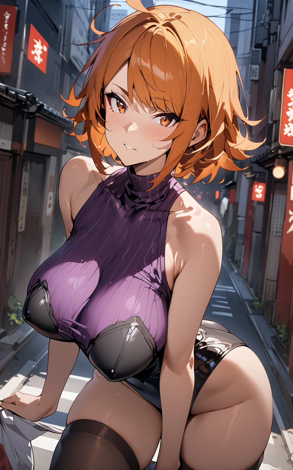 Anthropomorphic fox girl, pencil skirt, glasses, alluring gaze, blushing, huge breasts, no bra, unbuttoned blouse, thick thighs, string panties