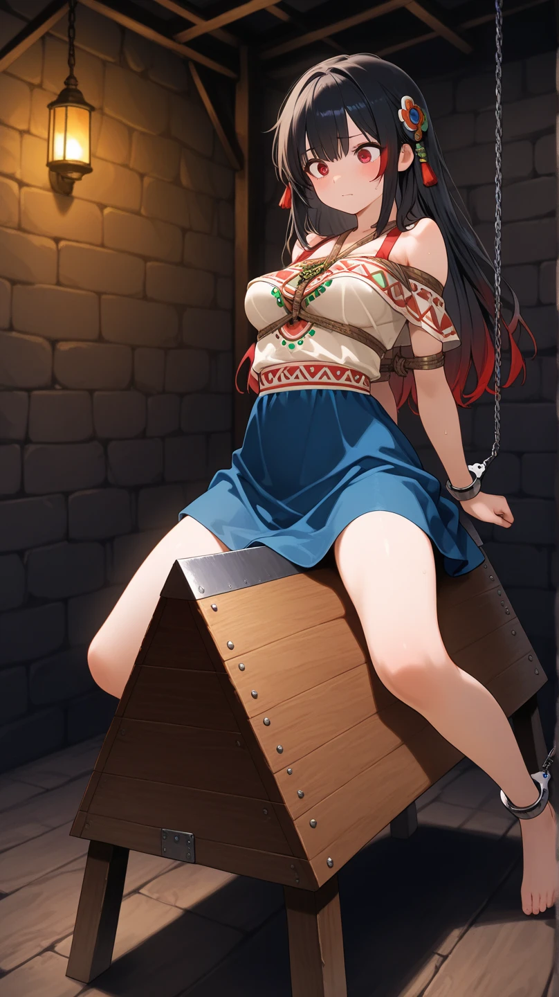 nsfw:1.8,A group of female adventurers set in a medieval fantasy world、guild、Dragon Quest、 (In prison:1.5), Dimly lit room:1.5、Mr.々Hair style,night, detailed aspects, Seduce, ((Tied up with rope:1.5))、Harem、Huge breasts:1.2、Big Ass、Wide waist、Their hands are tied、Sexy Lingerie、Wet with sweat、Amazoness、(Torn clothes:1.5)、Overflowing Sex Fluids、(Iron dildo inserted in pussy:1.5)、Collective confinement、Mouth open、Scream、Blushing