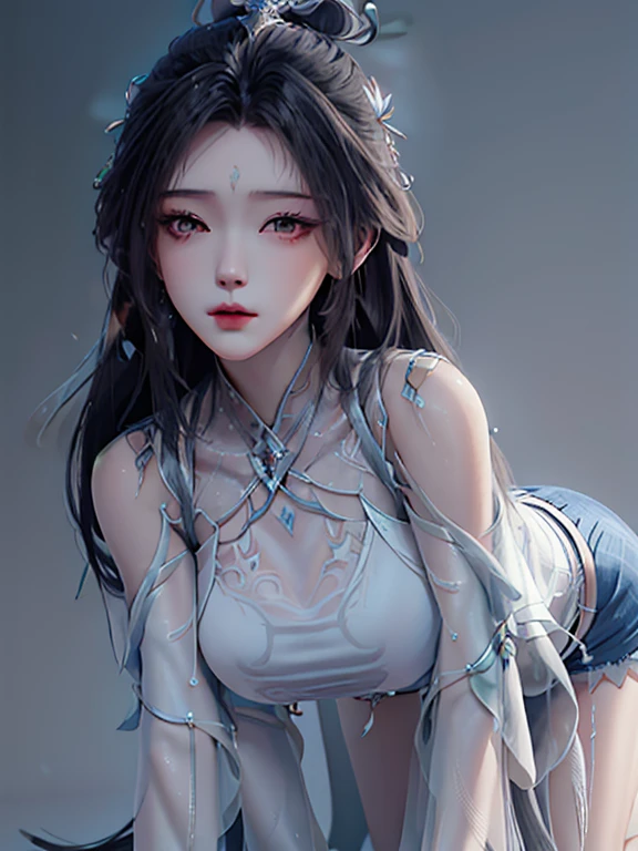 Close-up of Miss wearing white mask, Beautiful character painting, Guweiz, Gurwitz-style artwork, White-haired god, author:Yang Jie, Epic and beautiful character art, Stunning character art, author:Fan Qi, by Wuzhun Shifan, pixiv Art Street Guviz, Single ponytail, insult, High Ponytail, Tall and big, Long legs, (sleeveless lace shirt), (shorts), (Striped )), ((Striped )), Walk, elegant, dignified, Miss, Beautiful curves, sweet smile, Strong sense of detail and layering, colour丰富绚丽, Has a unique texture, rich and colourful, colour, vivid, Design Art, 16K, Super detailed, {{illustration}}, {Extremely refined}, {Exquisite surface treatment}, Super detailed, Delicate and shining eyes, {{Light}}, Ultimate light effect, model: Realism, CFG size: 12, Laura: Bright texture (1.35), high quality, masterpiece, Exquisite facial features, Delicate hair depiction, Detailed depiction of the eyes, masterpiece, best quality, Light line tracing, Extremely detailed CG unified 8k wallpaper, masterpiece, best quality, (1 girl), Perfect Miss Body, (((tight white t shirt))), (Delicate face), short black hair, Tie your hair up, Light blue hairpin, (White skin), (Optimal Lighting), (Super intricate details), 4k unity, (Super detailed CG), Showing off her white legs, , Hot Pants, shorts,