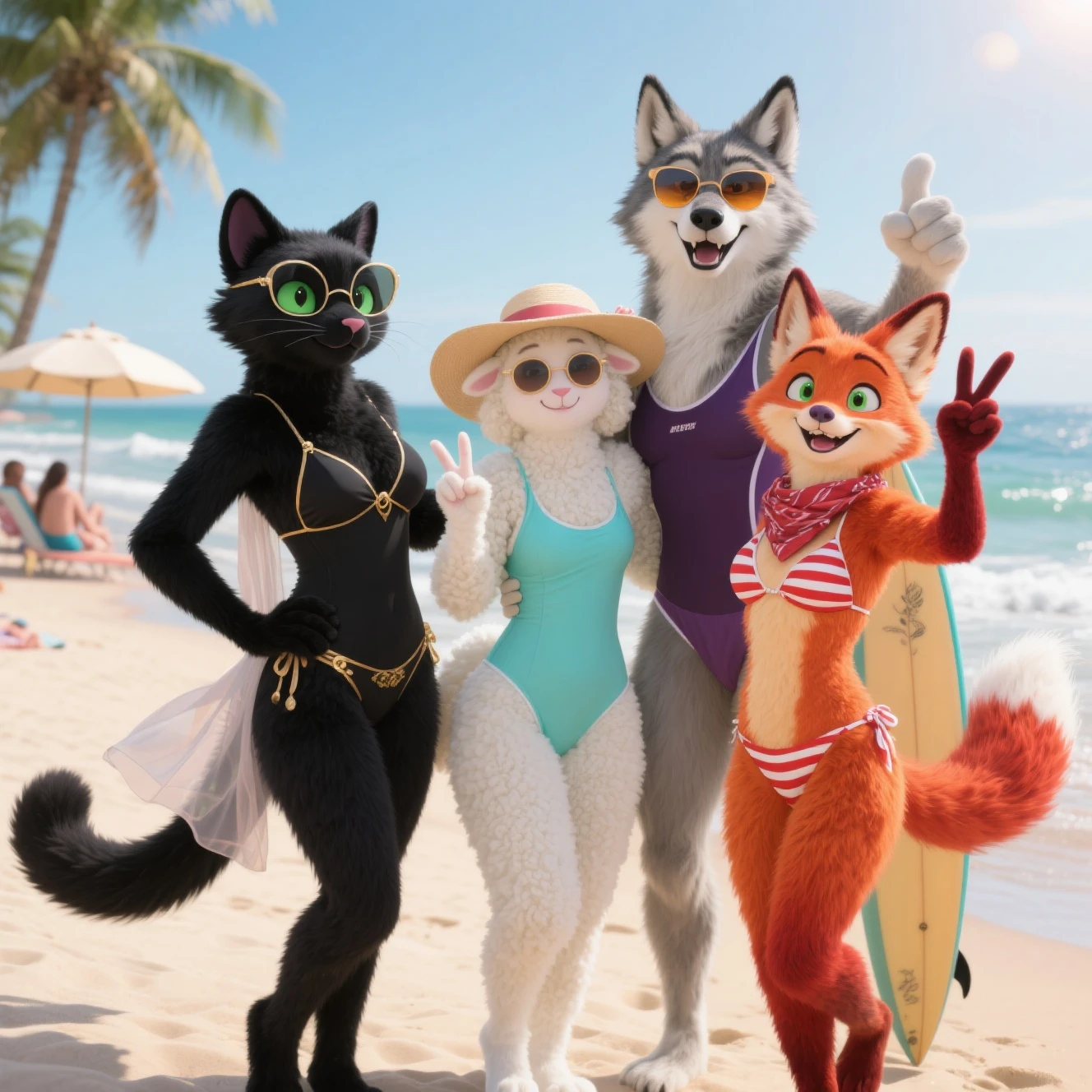 girl with cat ears is walking on the beach and lost swimsuit +18