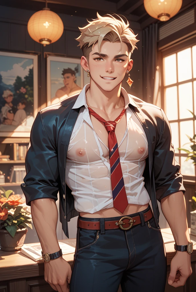 ((best quality)), ((masterpiece)), (detailed), ((best quality)), ((masterpiece)), (detailed), ((best quality)), ((masterpiece)), (detailed), (male), a wet handsome man, wearing transparent boxers, with a big dick bulge!!!