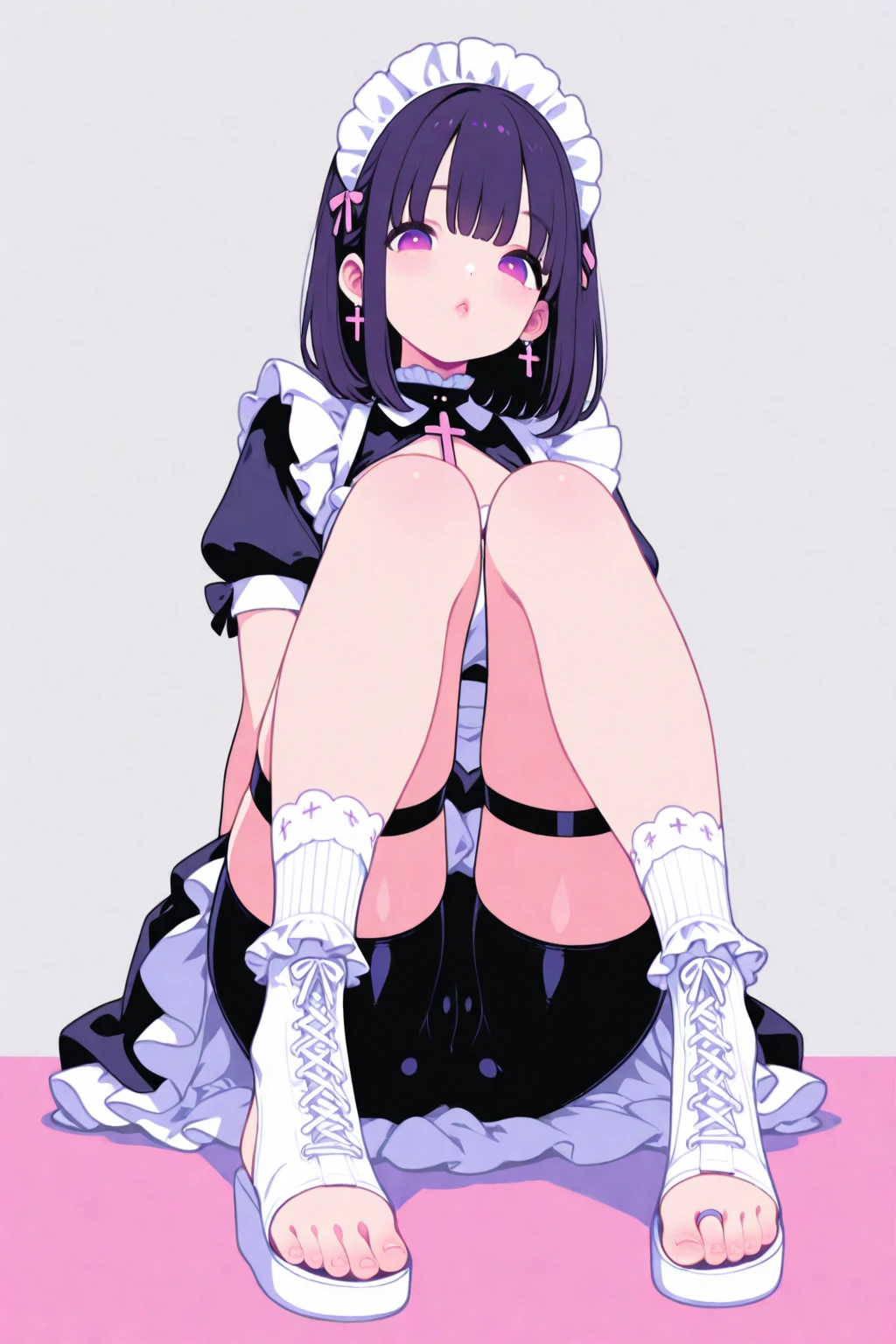 nsfw,(masterpiece:1.3), (absurdes:1.3), (Highest quality:1.3), (Very detailed:1.3),(Best Shadow:0.7), (Processed Hair), Perfect Anatomy,masterpiece, absurdres, highres, official art,full body, Beautiful detailed girl, 13 years old, bob hair, parted bangs, detailed black hair, Delicate facerain, small Breasts, thighhighs, absurdres, wallpaper, extremely detailed,JK,half undress,ruby red eyes,panties,bra,
