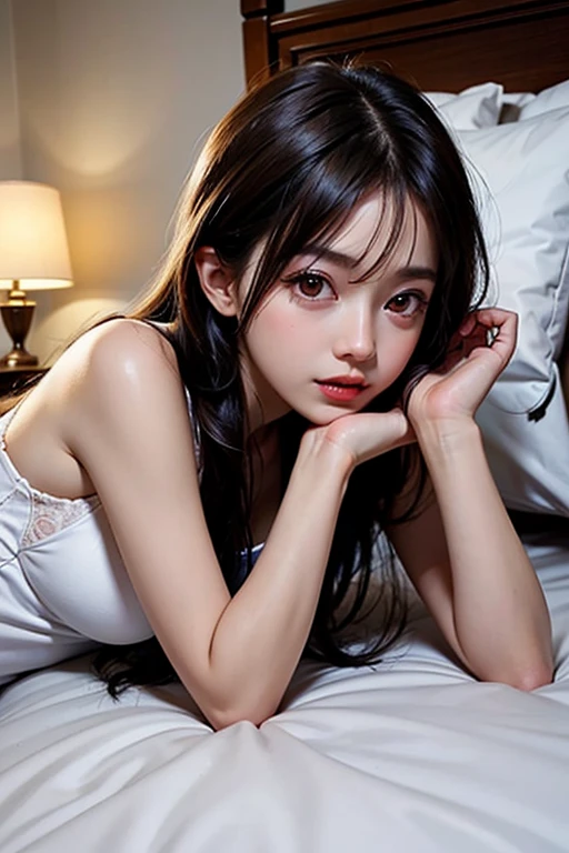 1 girl,Lying in bed,Soft Light,Chinese Beauty,dress,Long Hair