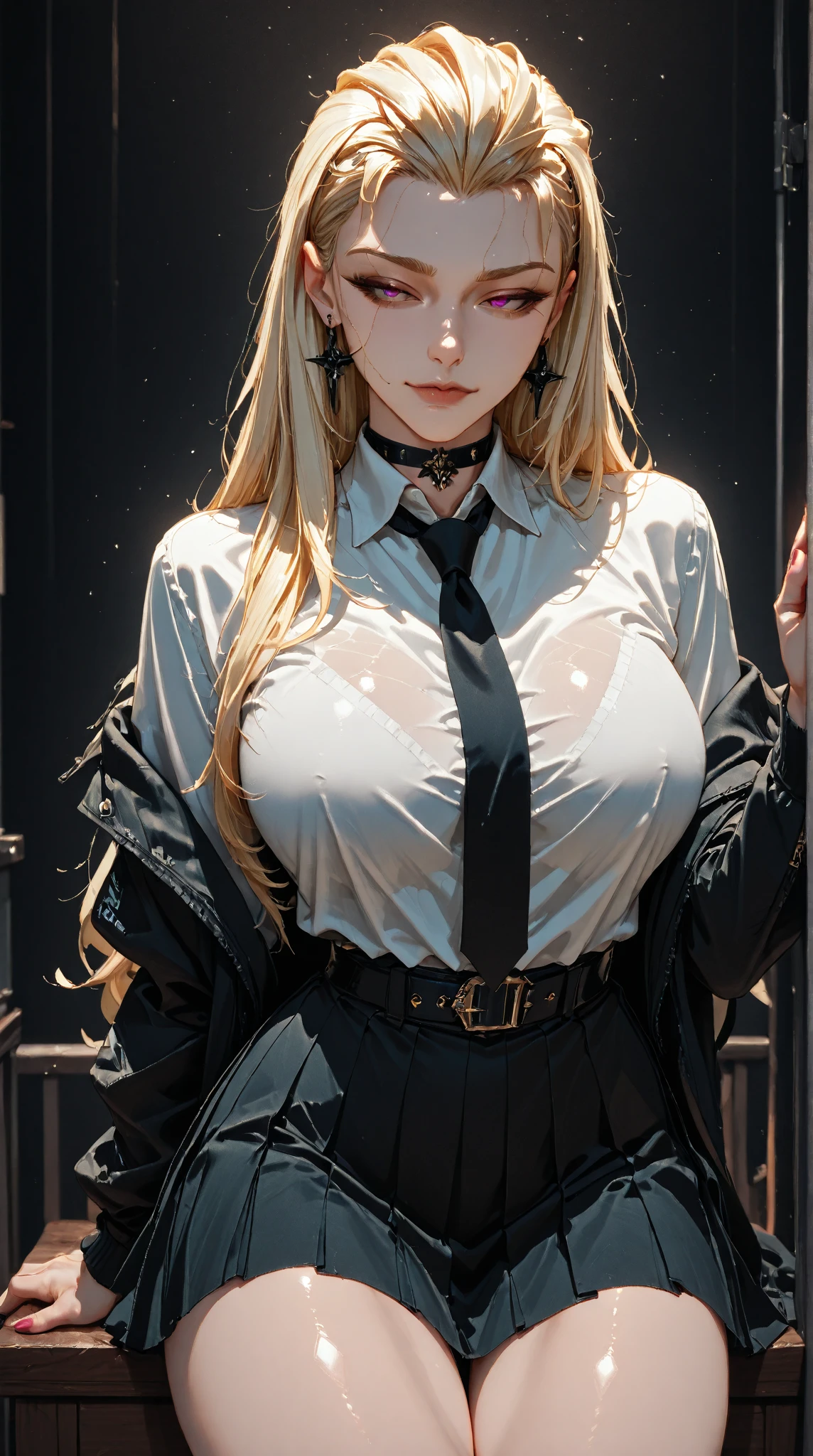(high quality, 8k, 4K, high contrast, artwork:1.2, high quality, best aesthetics), (dynamic angle), ((1 woman)), erotic, sensual, mature body, super detailed, beautiful face detailed, beautiful eyes detailed, detailed beautiful mouth, adult woman, adult body, sexy body, blonde hair, long hair, long straight hair, long bangs, blue eyes, sparkle in the eyes, long eyelashes, nun, nun clothes, calm expression, innocent, shy, church, centered.