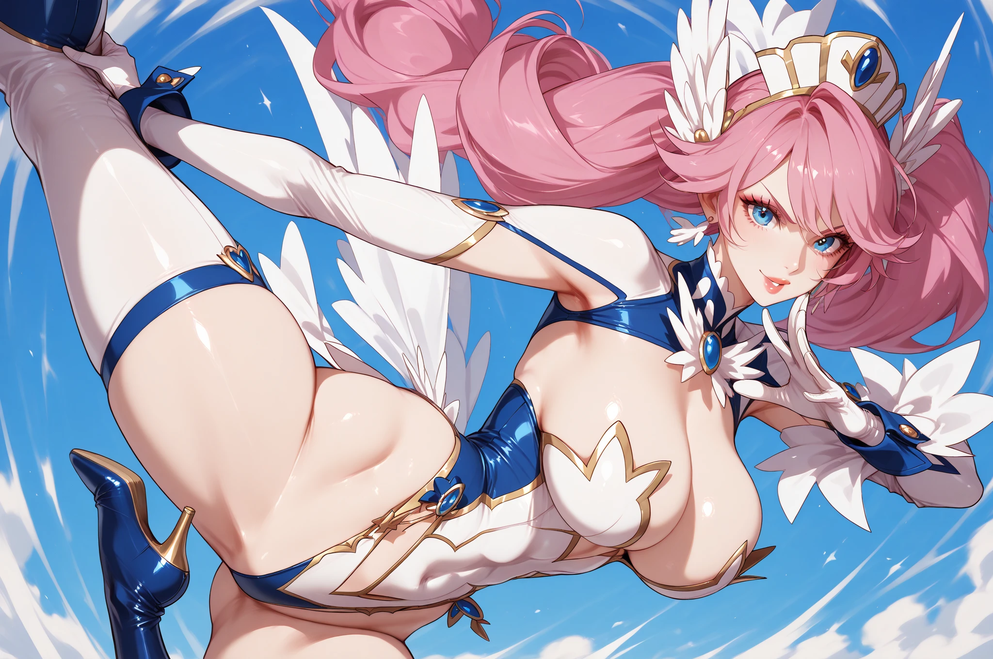 ((highest quality:1.4))、((High resolution))、(detailed background)、((detailed beautiful face:1.4))、(anatomically correct)、(detailed facial expressions)、beautiful and smooth skin、beautiful teenage girl、two beautiful girls、(huge breasts:1.3)、flashy hair color、braided long、realistic、perfect body line、attractive ass、Uplifting、
(ポールダンスをするtwo beautiful girls:1.5)、Pole dancing is a sport that combines dance and fitness.、
It features sexy costumes and high heels, graceful pole work and erotic moves.、
((Close-up from low angle、Super close-up shot from directly below))、show your armpits、Clothes get wet and become transparent、clothes are transparent、(underboob:1.2)、
The leotard is a common piece of clothing.、
When choosing a leotard, choose a high-cut or neckline design to make you look sexy and flattering.、Leotards made of sheer material such as see-through or lace、
It is common to wear high heels、When choosing sexy heels, choose designs with spike heels or strap designs.、I may wear leg warmers、
Designs that combine sexiness and cuteness, and designs with frills and lace、
Body Chain、Arm band、head band、Sexy and glamorous accessories such as chokers、A big smile、cute、(underboob:1.3)、cameltoe