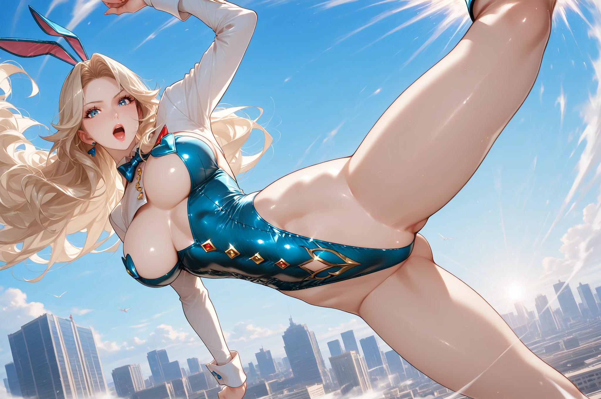 Skydive from an airplane,Sexy girl nipple,with short golden hair,huge tit,Strapless bra